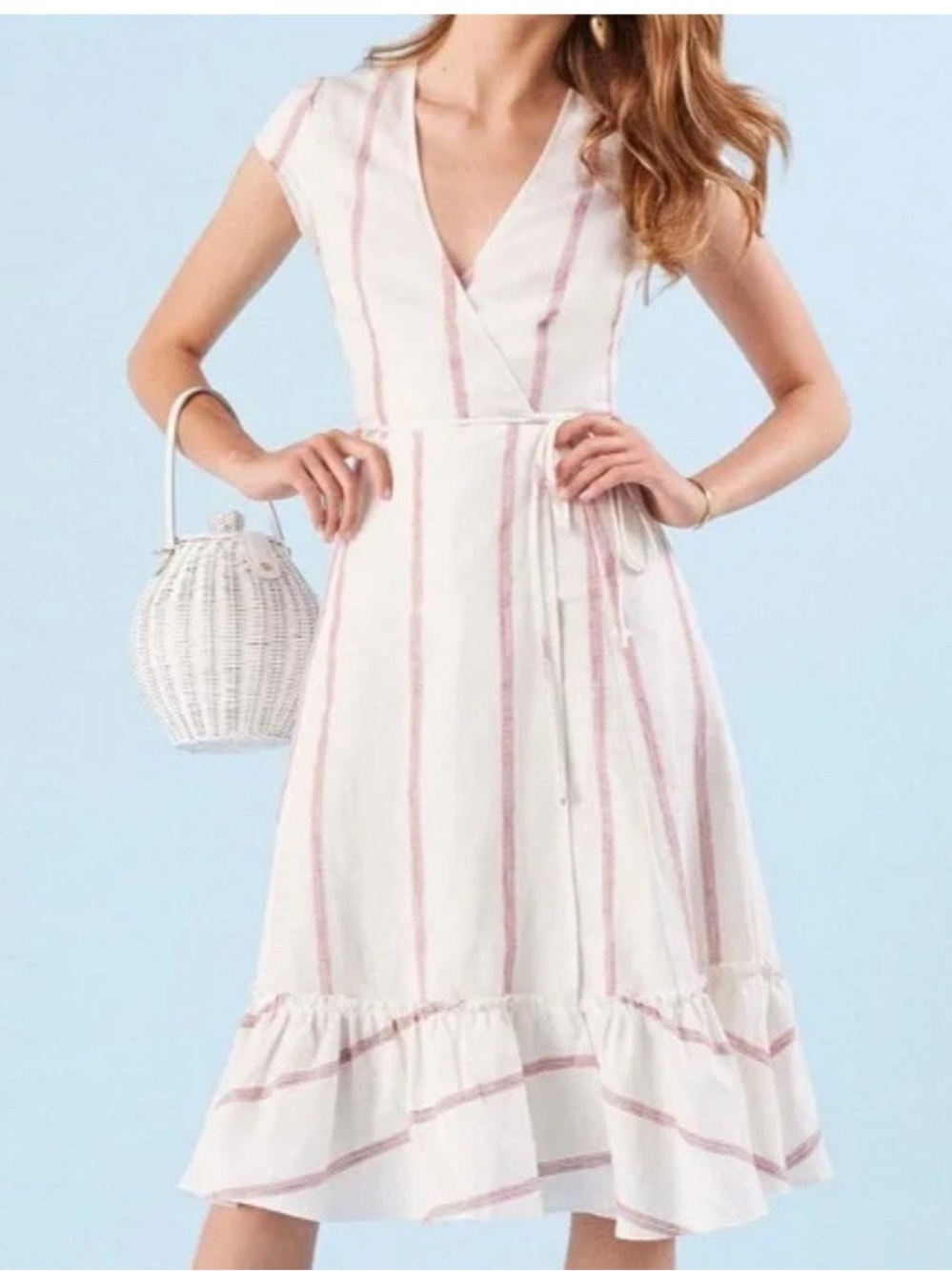 Reformation Striped Wrap Midi Dress 100% Linen